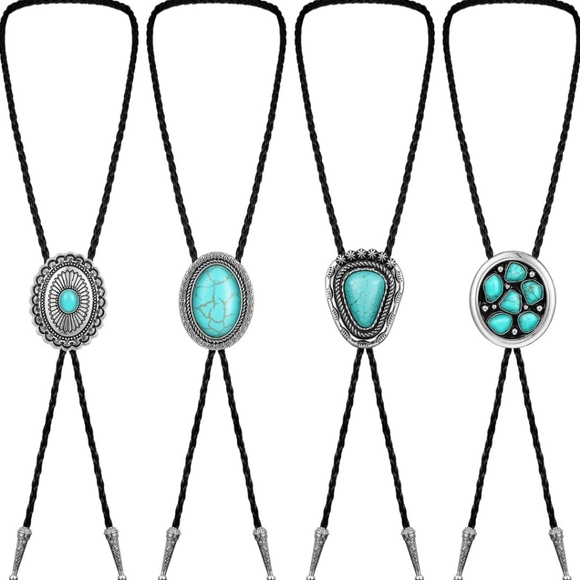 New set of 4 turquoise leather ties - Picture 4 of 4